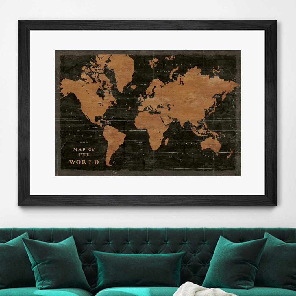 World Map Industrial by Sue Schlabach on GIANT ART - black  maps words and phrases