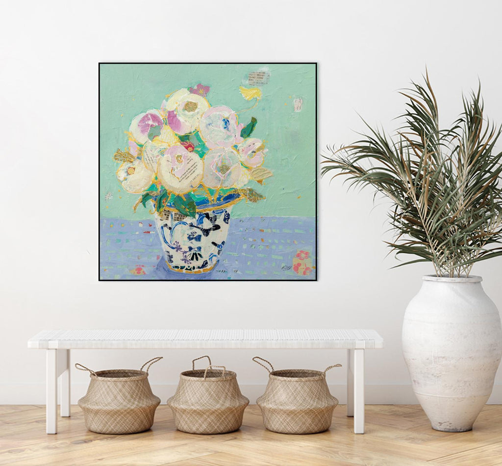Kristens Peonies by Kellie Day on GIANT ART - florals aqua