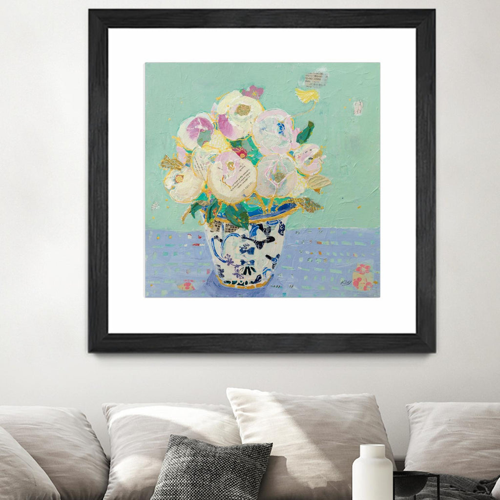 Kristens Peonies by Kellie Day on GIANT ART - florals aqua