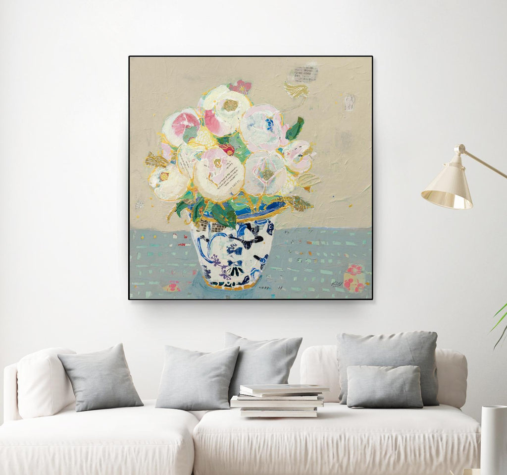 Kristens Peonies Neutral by Kellie Day on GIANT ART - florals aqua