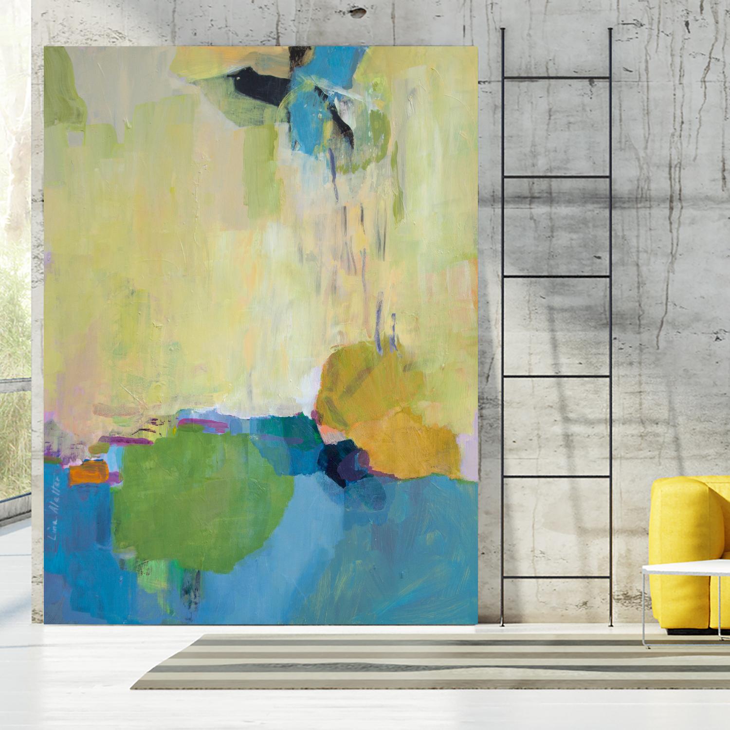 The Promise of Something by Lina Alattar on GIANT ART - blue,yellow abstracts, contemporary
