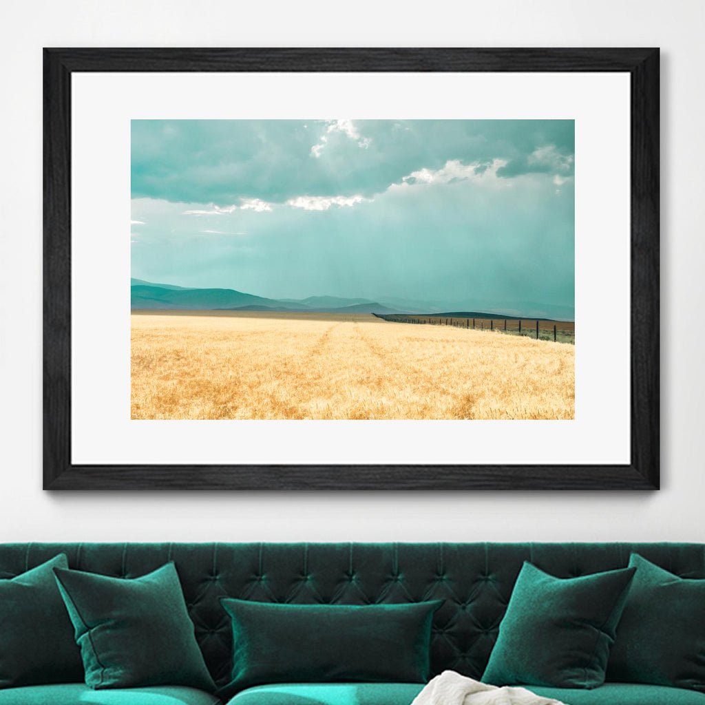 Harvest Shadow par Annie Bailey Art sur GIANT ART - bleu,beige paysages, photographie, fermes, collines