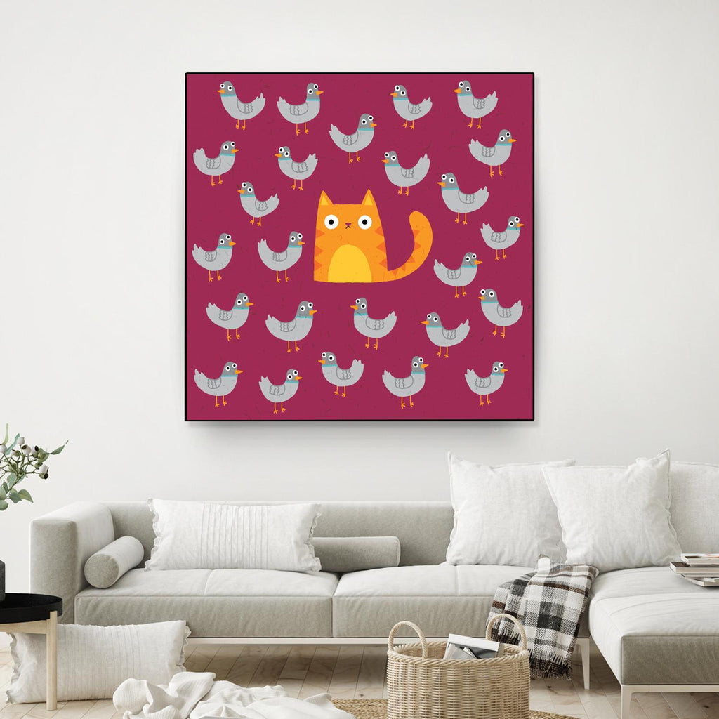 Cat amongst the Pigeons by Michael Buxton on GIANT ART - multicolor urban/pop surrealism; animals; contemporary