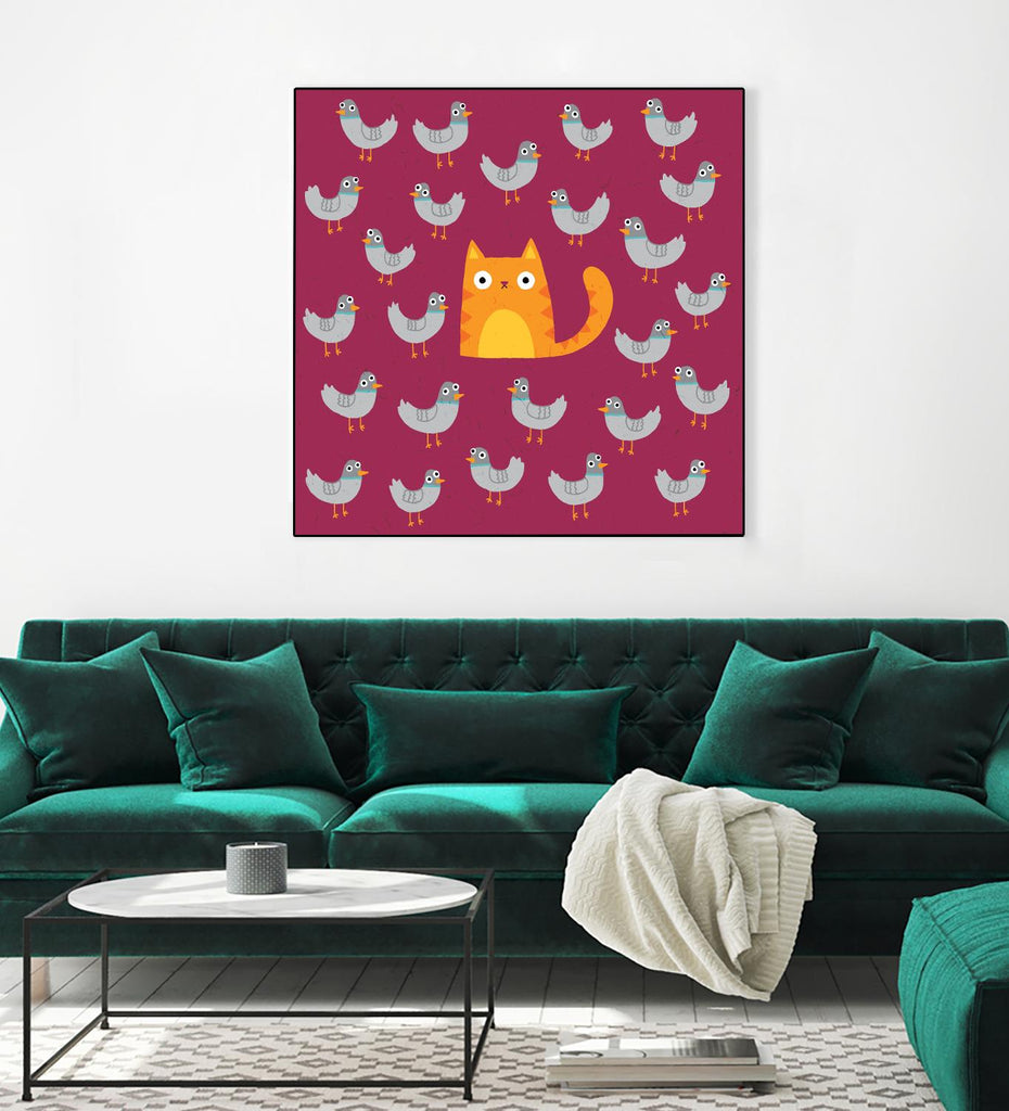 Cat amongst the Pigeons by Michael Buxton on GIANT ART - multicolor urban/pop surrealism; animals; contemporary