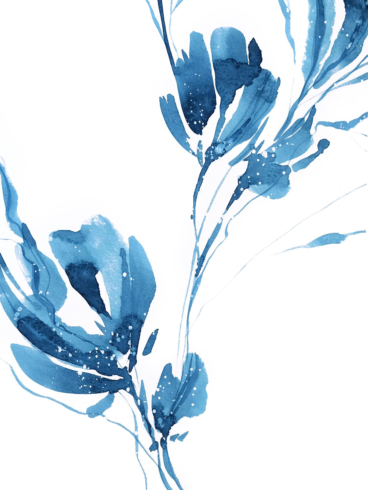 Blue Move 1 by Lesia Binkin on GIANT ART - blue, white floral/still life, patterns, plants