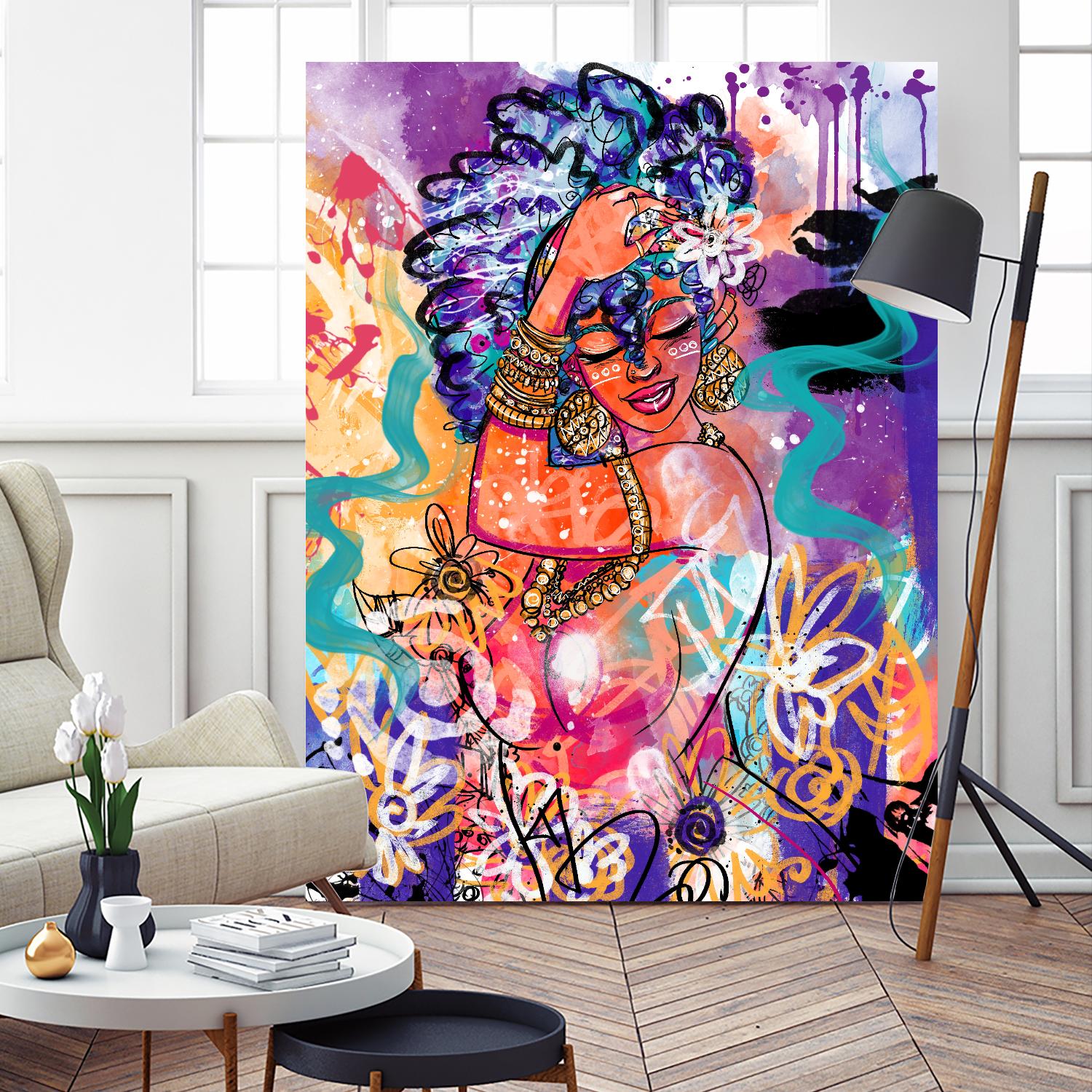 Gold Flowers by Justin Copeland on GIANT ART - multicolor ethnic; figurative; contemporary