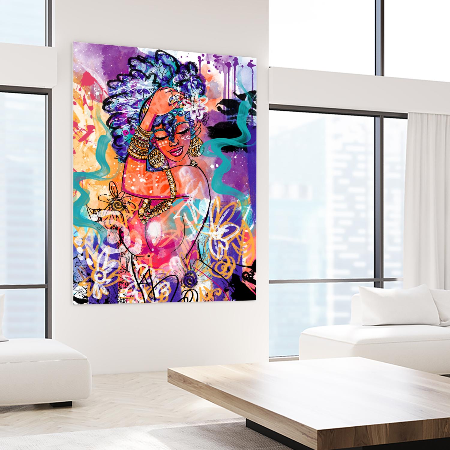 Gold Flowers by Justin Copeland on GIANT ART - multicolor ethnic; figurative; contemporary