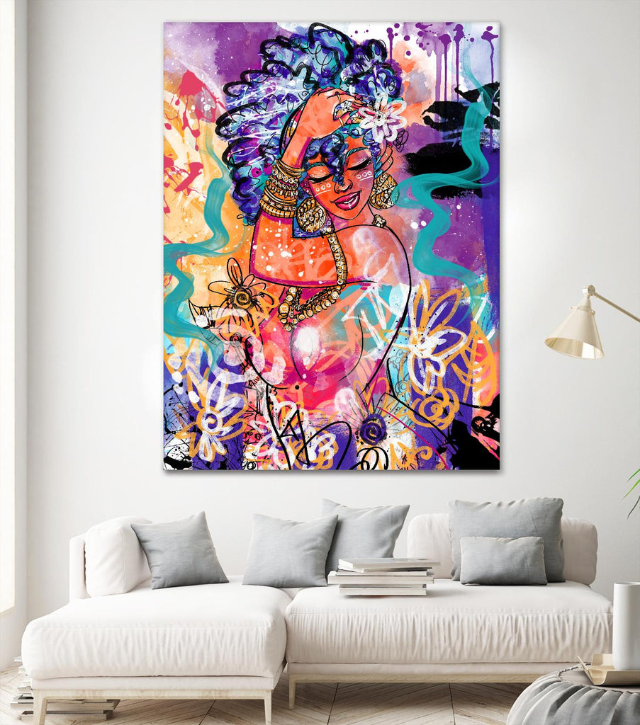 Gold Flowers by Justin Copeland on GIANT ART - multicolor ethnic; figurative; contemporary