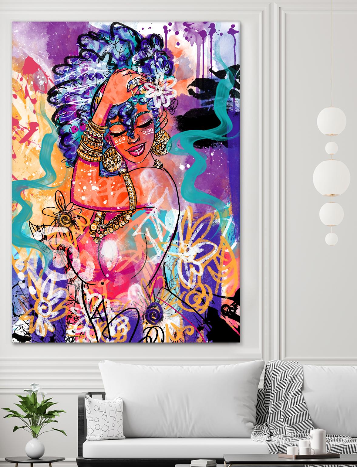 Gold Flowers by Justin Copeland on GIANT ART - multicolor ethnic; figurative; contemporary