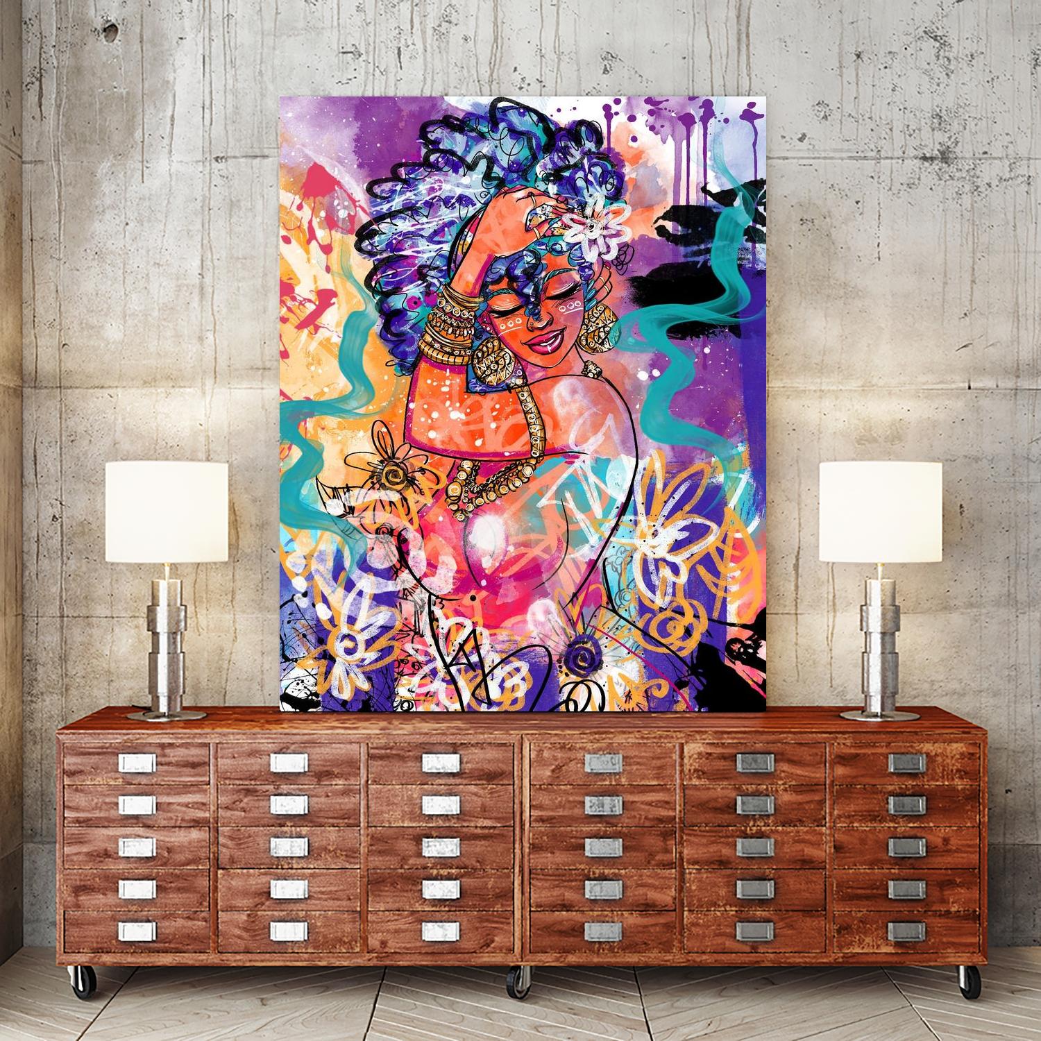 Gold Flowers by Justin Copeland on GIANT ART - multicolor ethnic; figurative; contemporary