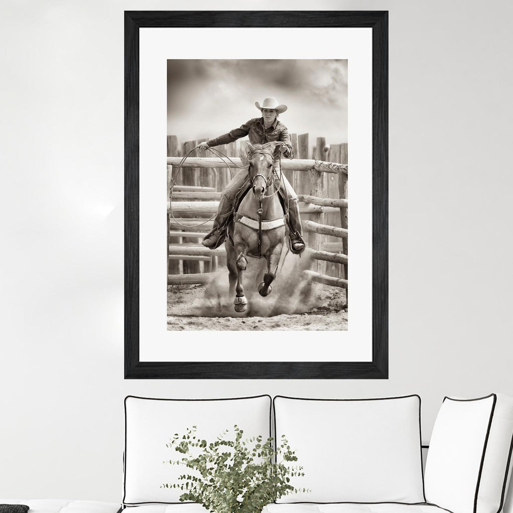 Ride 'Em Cowgirl par Lisa Dearing sur GIANT ART - photographie multicolore ; animaux ; figuratif