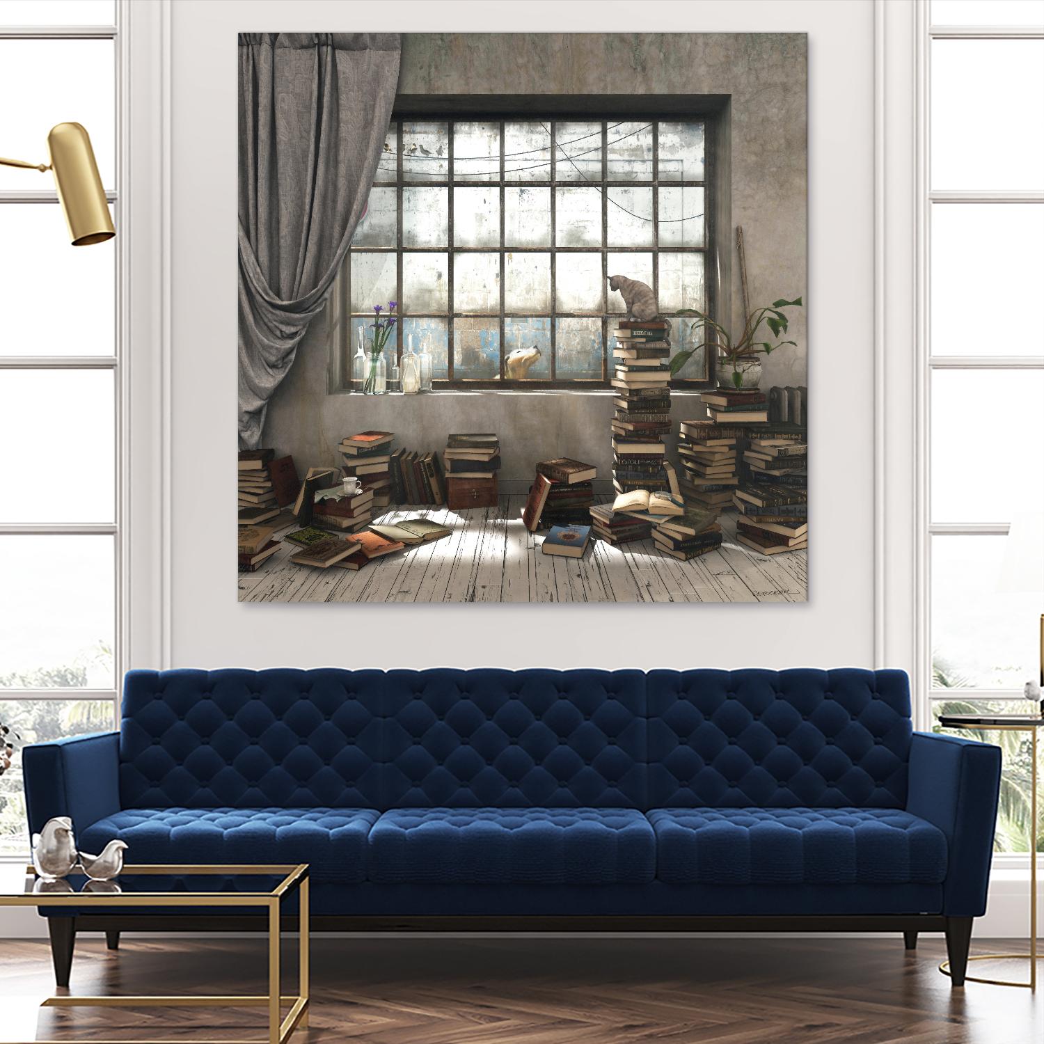 Introvert by Cynthia Decker on GIANT ART - multi children, contemporary, animals, cats, dogs, windows