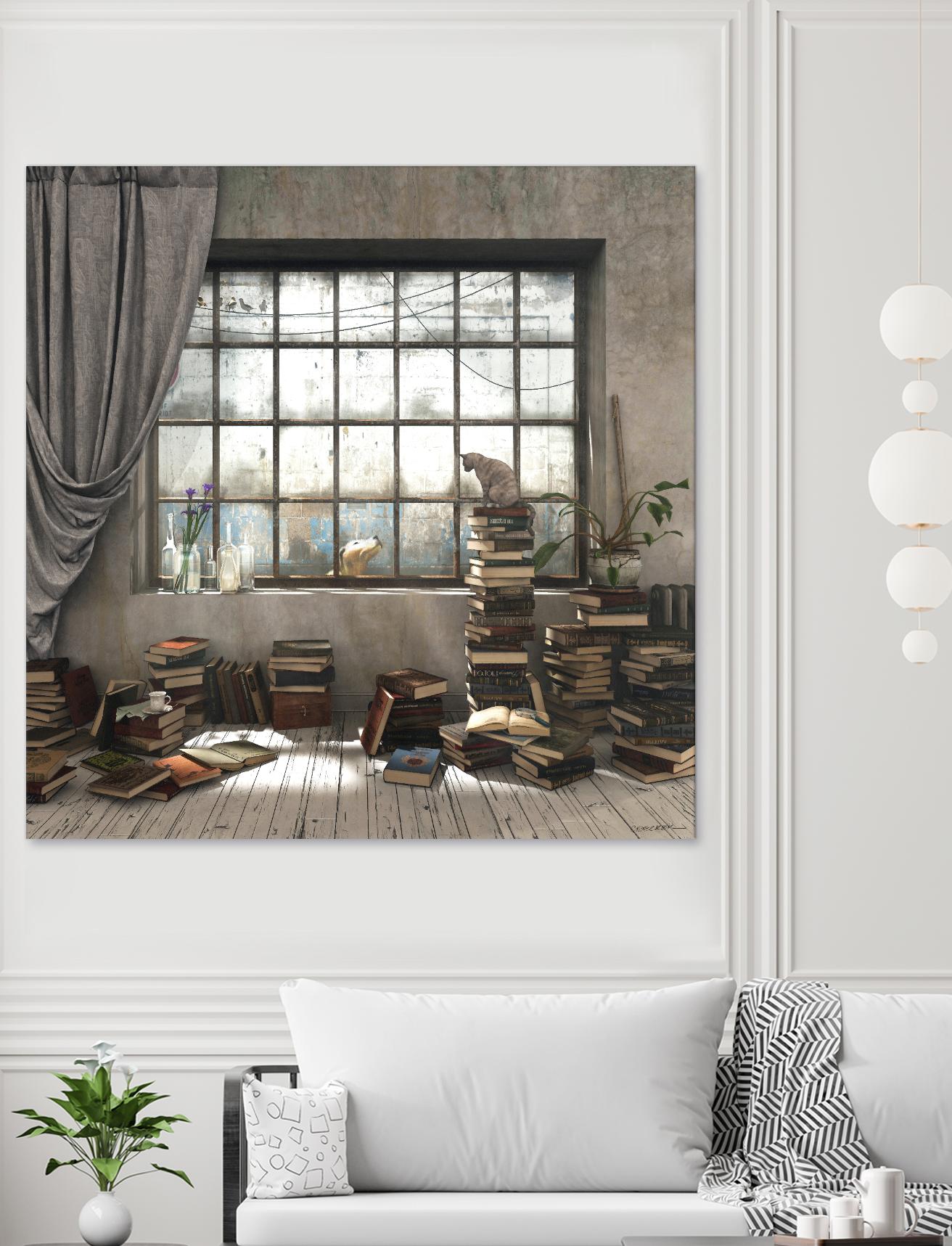 Introvert by Cynthia Decker on GIANT ART - multi children, contemporary, animals, cats, dogs, windows