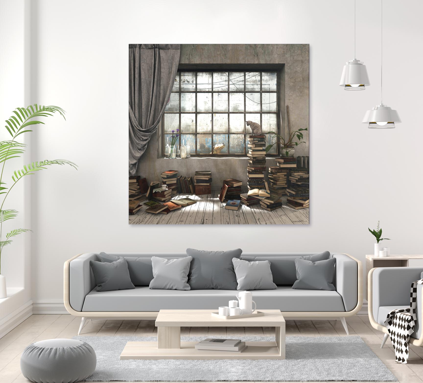 Introvert by Cynthia Decker on GIANT ART - multi children, contemporary, animals, cats, dogs, windows