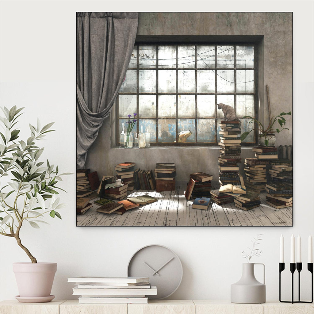 Introvert by Cynthia Decker on GIANT ART - multi children, contemporary, animals, cats, dogs, windows