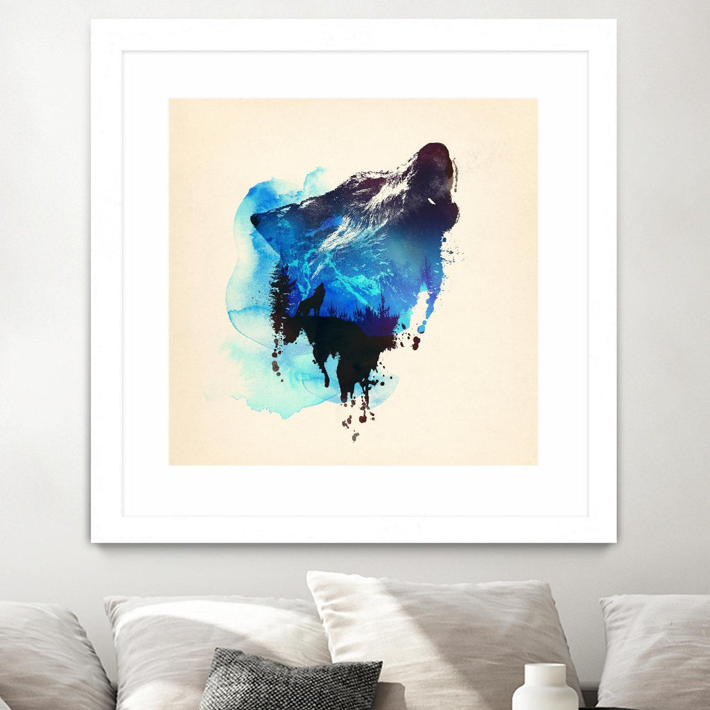 Alone as a Wolf by Robert Farkas on GIANT ART - blue animals