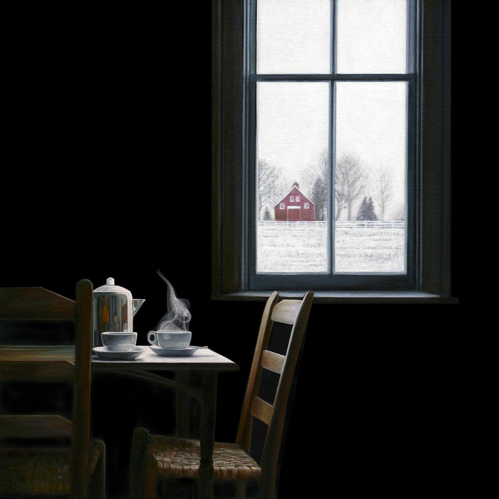 Pause par Karen Hollingsworth sur GIANT ART - multi floral/nature morte, paysages, chaises, café, fermes, intérieurs, neige, hiver, campagne/ruralité