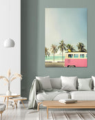 Surf Bus Pink by Design Fabrikken on GIANT ART - multi coastal, landscapes, photography, beaches, cars, ocean, palm trees, surfing, tropical, transportation