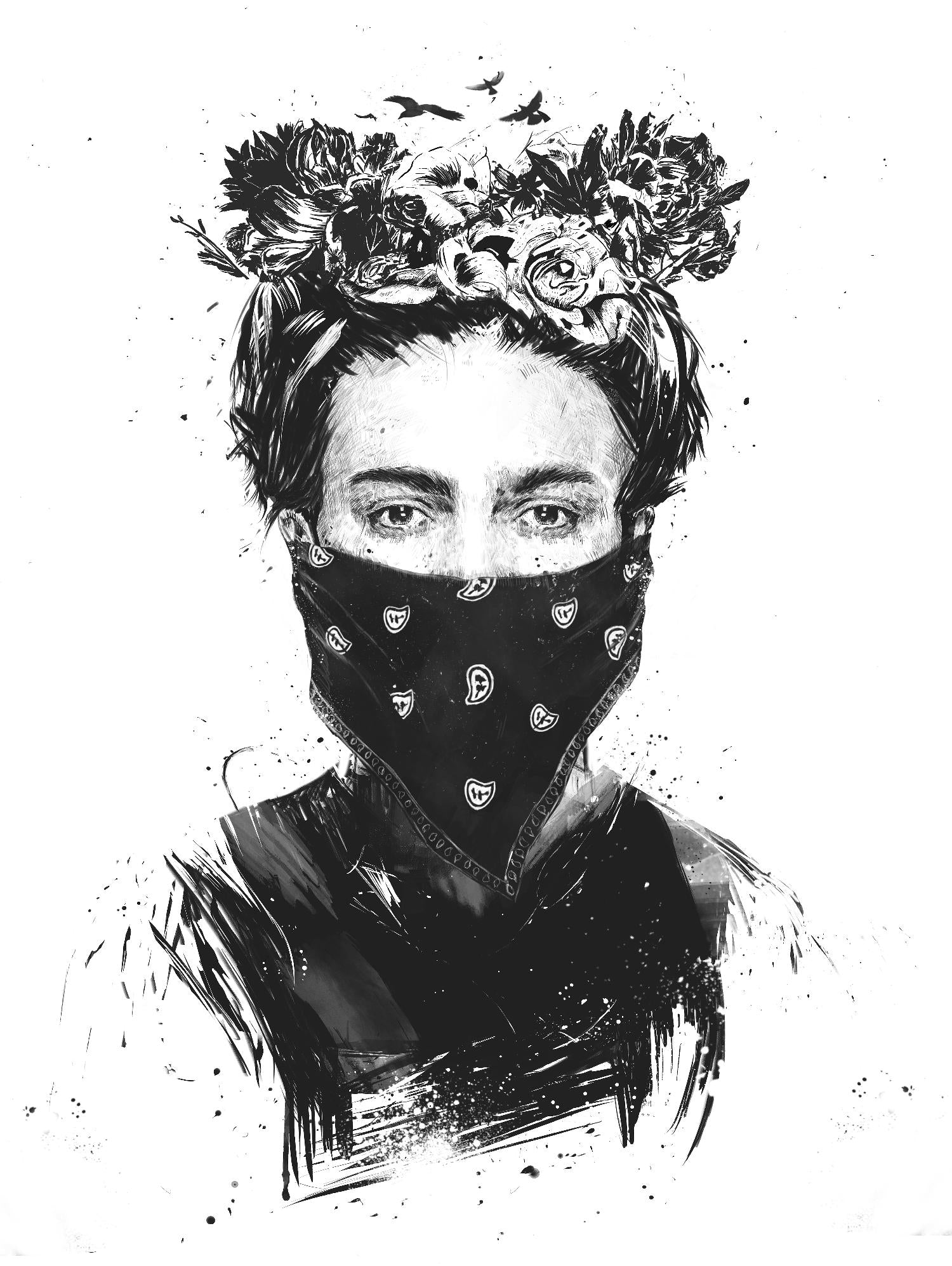 Rebel Girl par Balazs Solti sur GIANT ART - noir et blanc contemporain, figuratif, surréalisme urbain/pop, fleurs, illustration