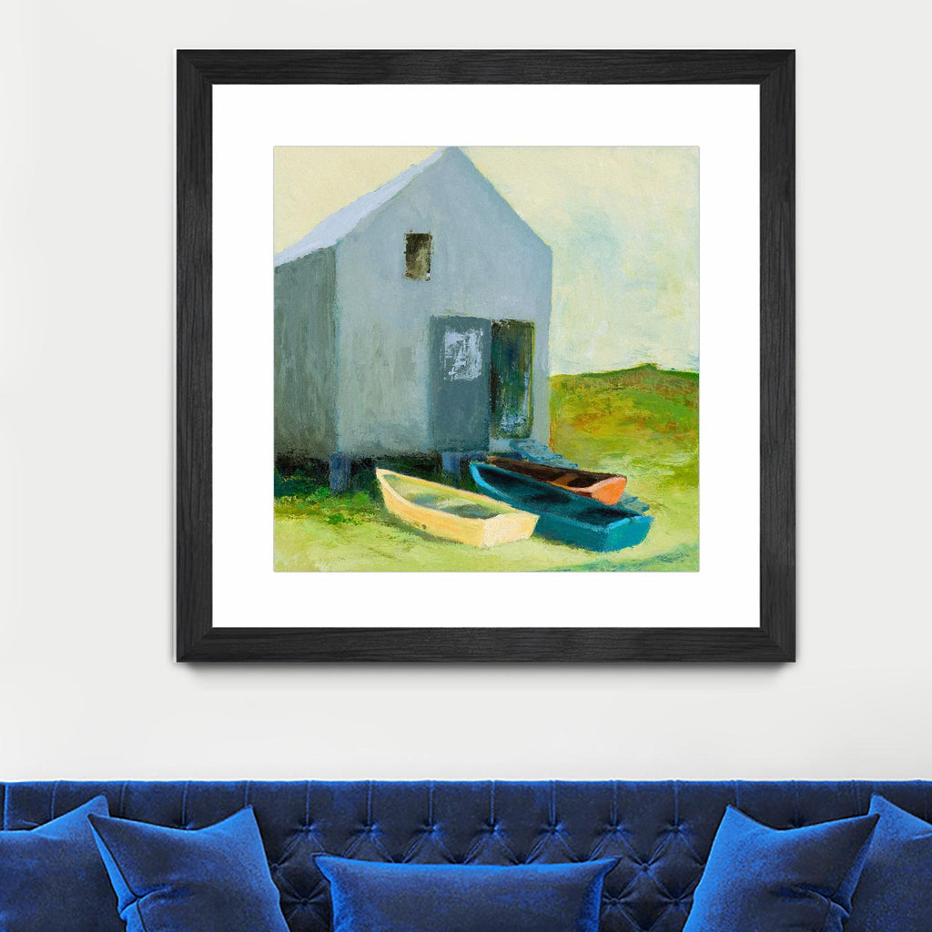 Boat House par Martha Wakefield sur GIANT ART - noir, blanc, côtier, contemporain, bateaux