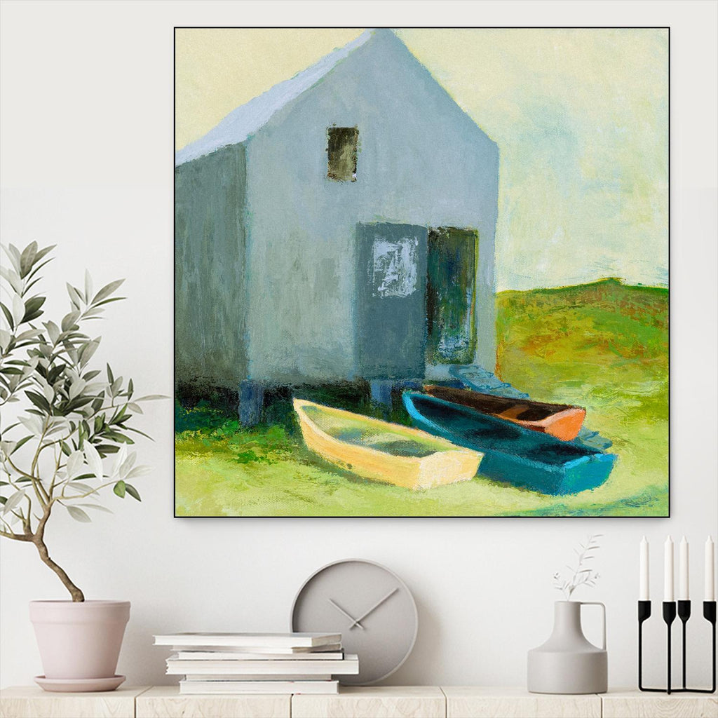 Boat House par Martha Wakefield sur GIANT ART - noir, blanc, côtier, contemporain, bateaux