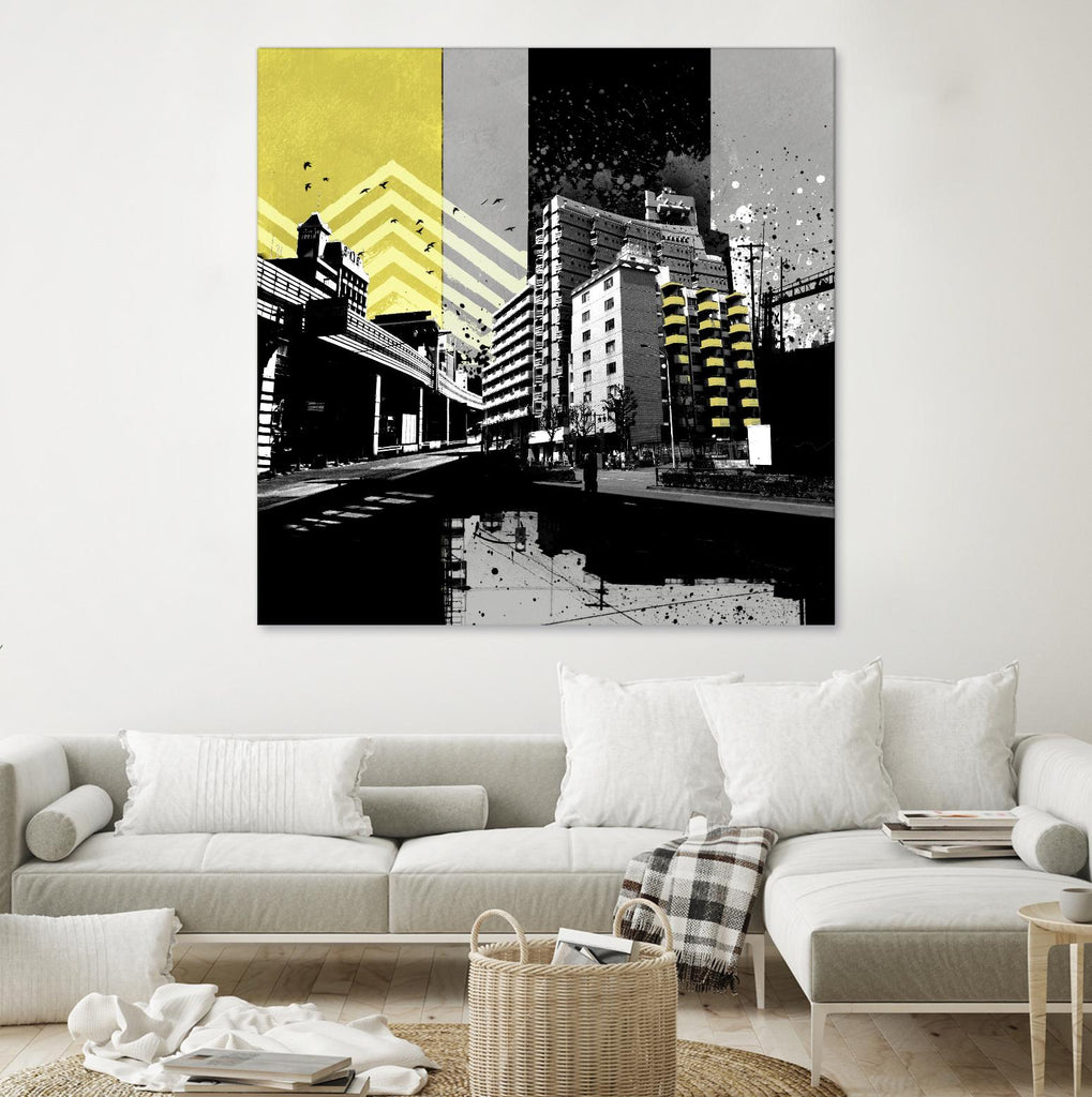 Triptych II by Elisabeth Brizzi on GIANT ART - yellow city scene