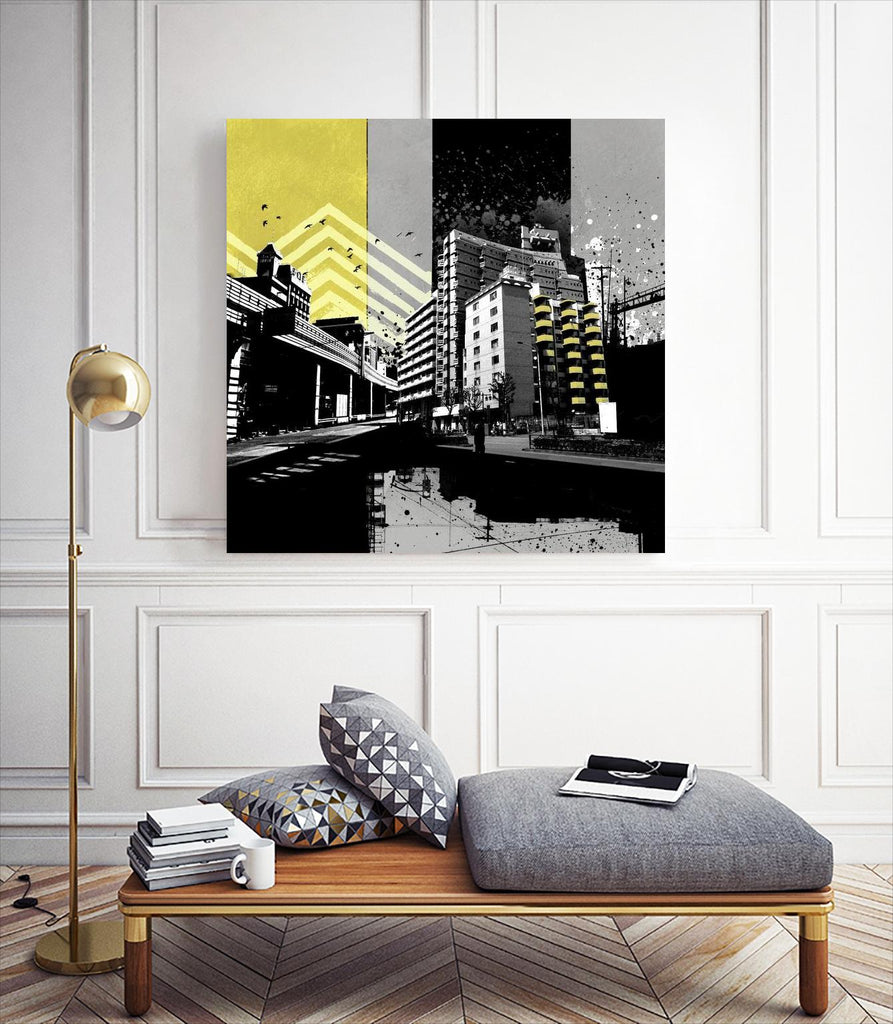 Triptych II by Elisabeth Brizzi on GIANT ART - yellow city scene