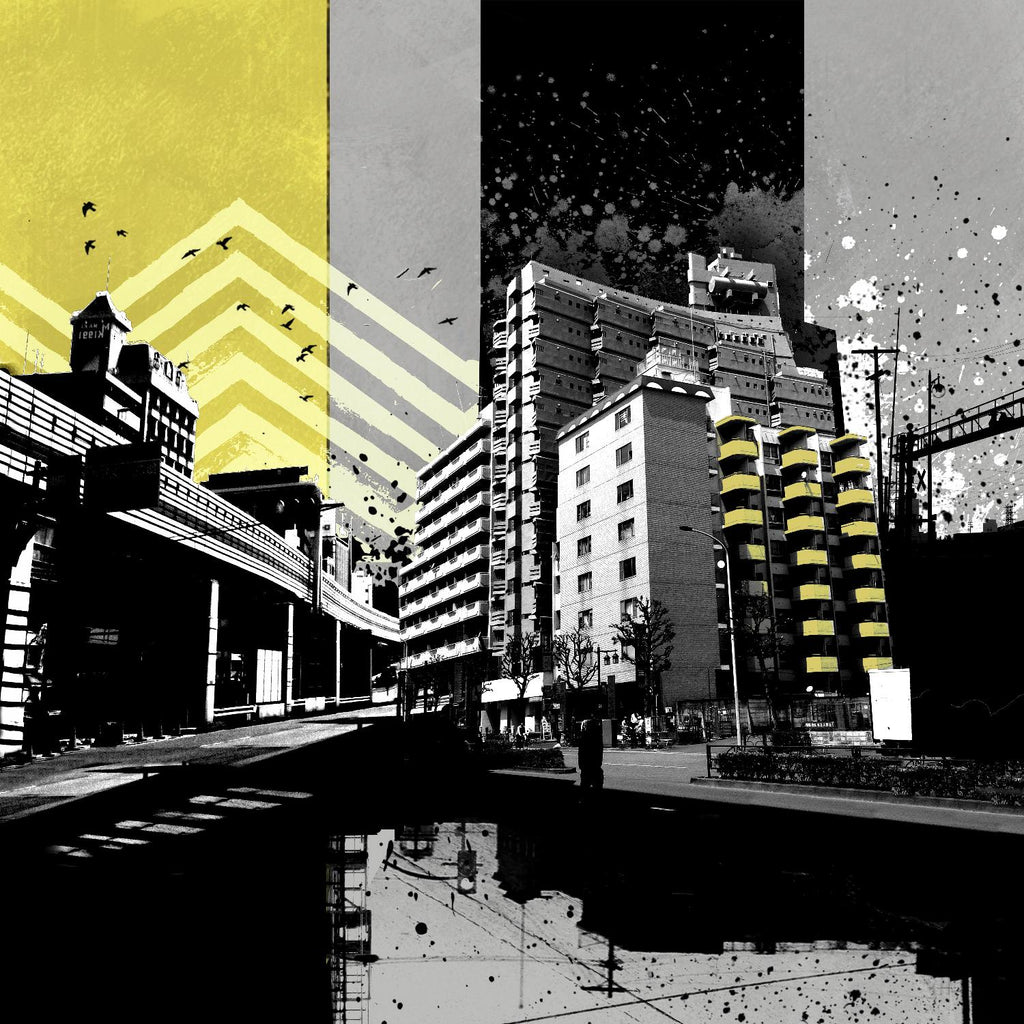 Triptych II de Elisabeth Brizzi sur GIANT ART - scène de ville jaune