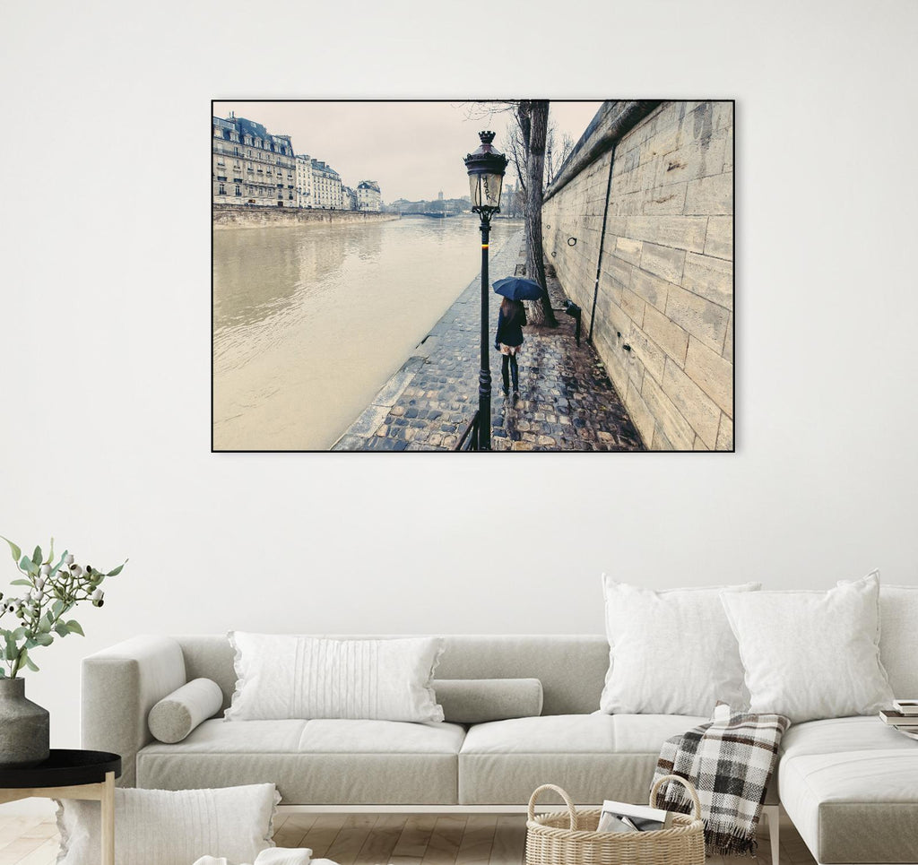 The Girl on the Seine River by Guilliame Gaudet on GIANT ART - grey city scene