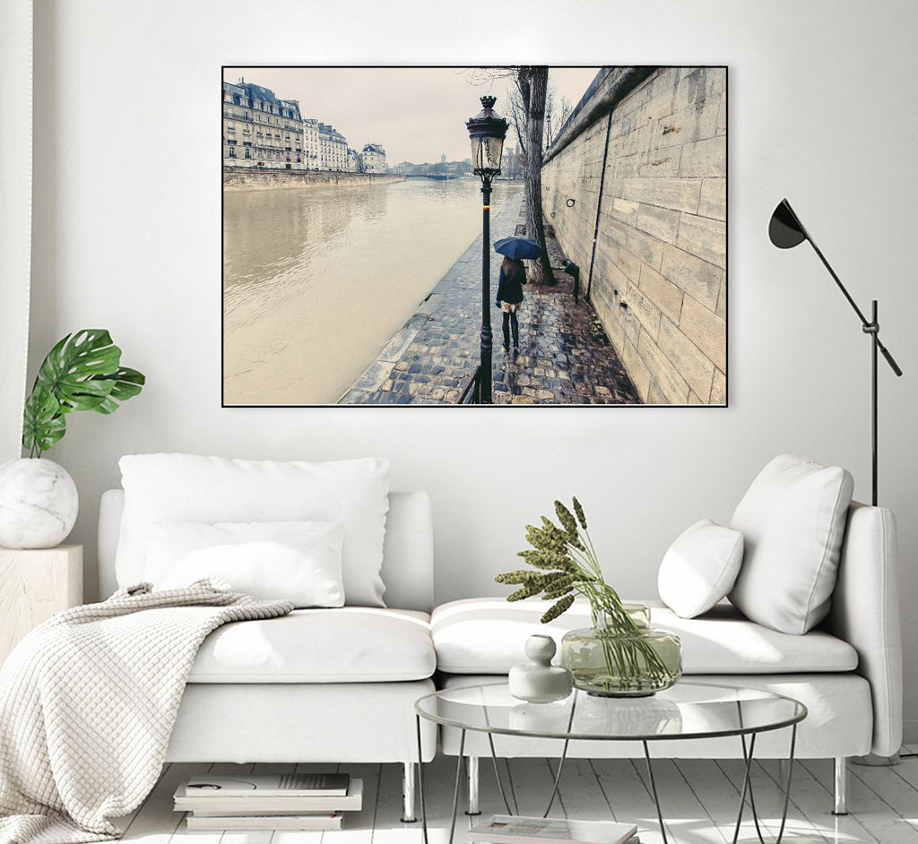 La jeune fille sur la Seine de Guilliame Gaudet sur GIANT ART - scène de ville grise