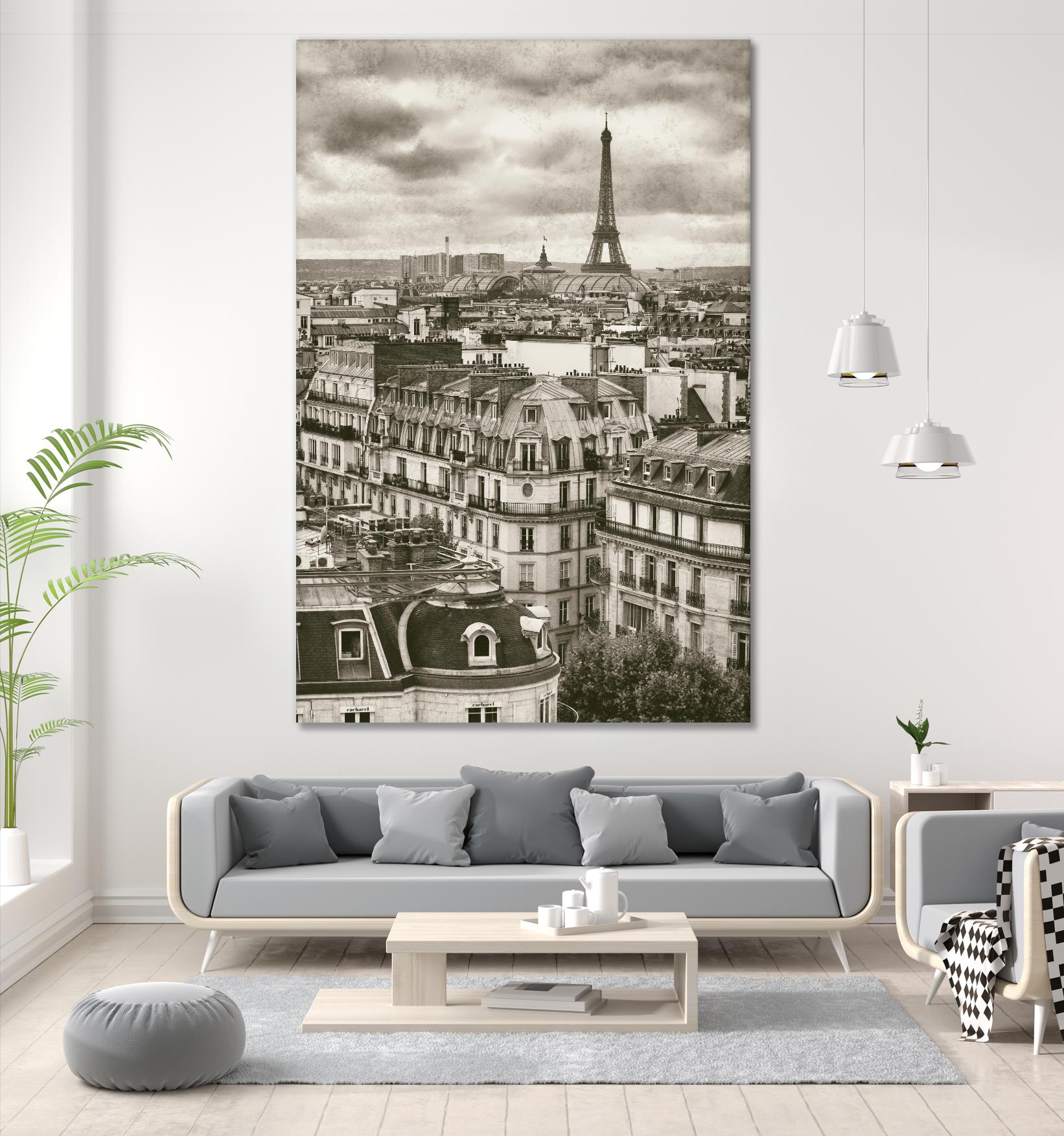 Rooftops and Eiffel by Jody Stuart on GIANT ART - white city scene