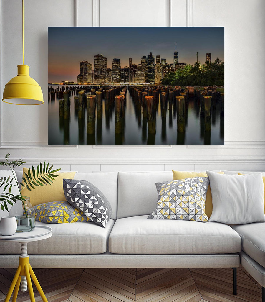 Lower Manhattan at Twilight by Franklin J. Kearney on GIANT ART - yellow city scene