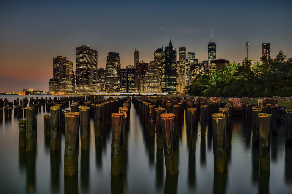 Lower Manhattan at Twilight by Franklin J. Kearney on GIANT ART - yellow city scene