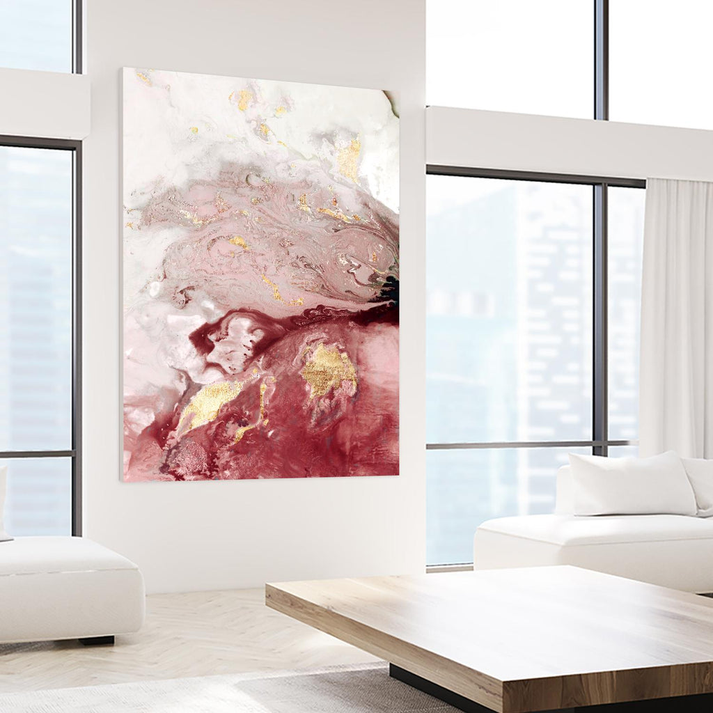 Ocean Splash I Crimson Version par PI Studio sur GIANT ART - abstrait blanc