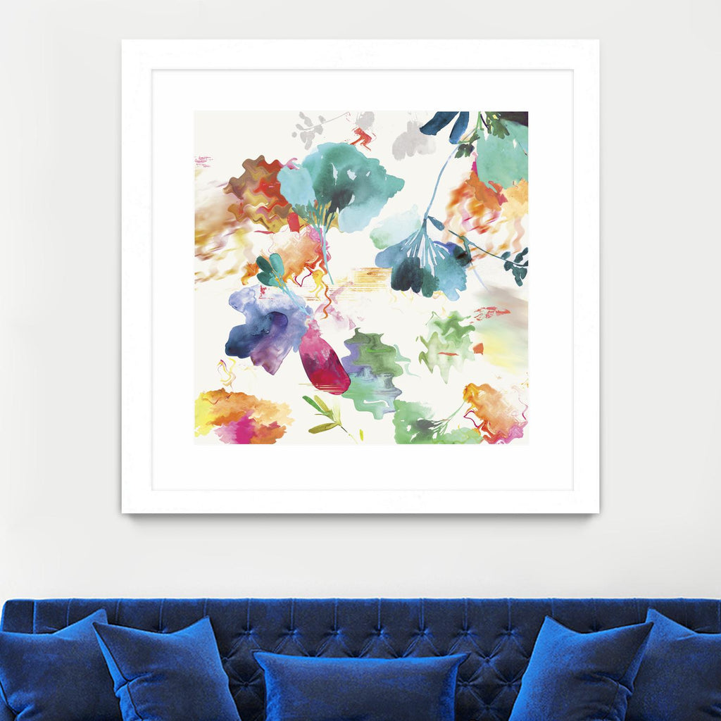 Glitchy Floral I par PI Studio sur GIANT ART - bleu abstrait