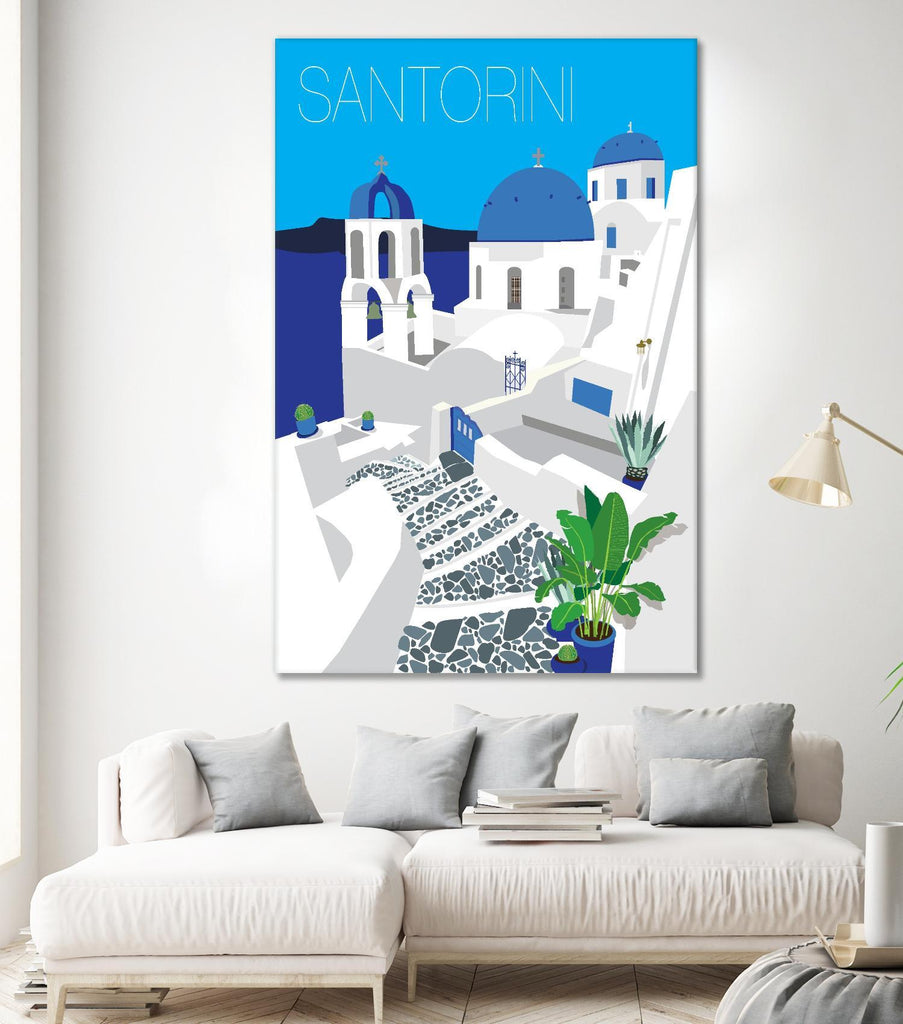 Santorin contre le ciel bleu par Jen Bucheli sur GIANT ART - architecture voyage