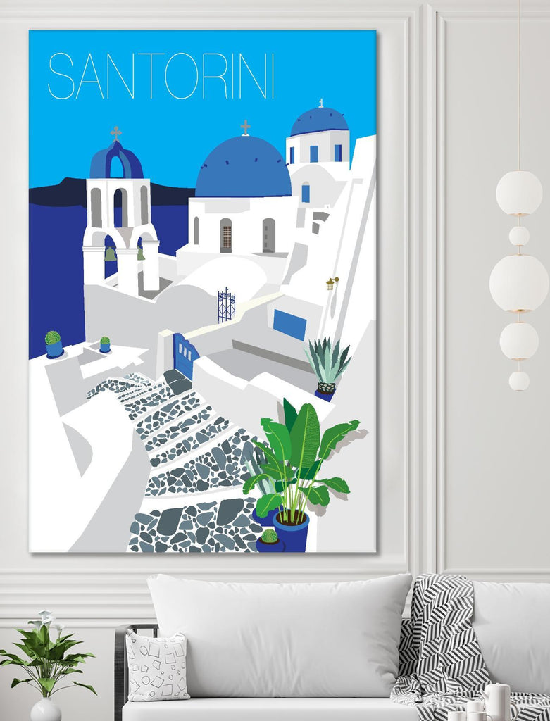 Santorin contre le ciel bleu par Jen Bucheli sur GIANT ART - architecture voyage