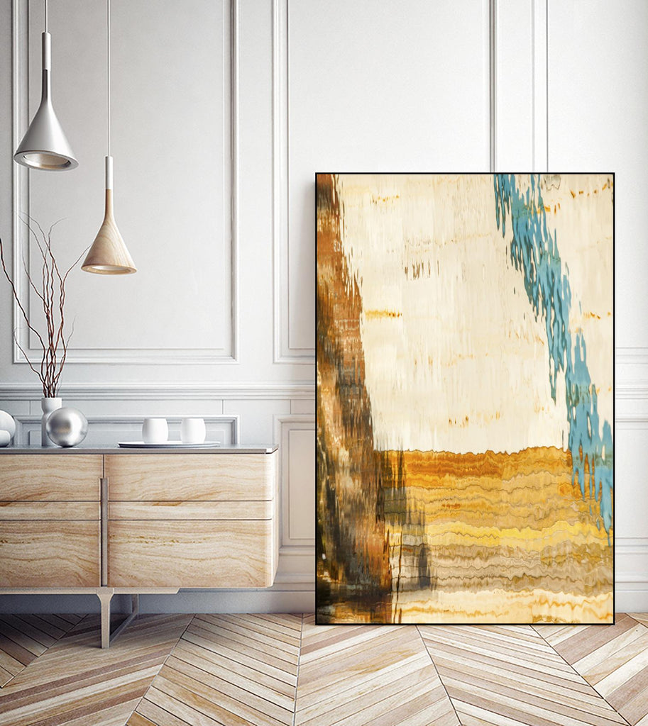 Teal Line by Melissa McClain on GIANT ART - beige abstract