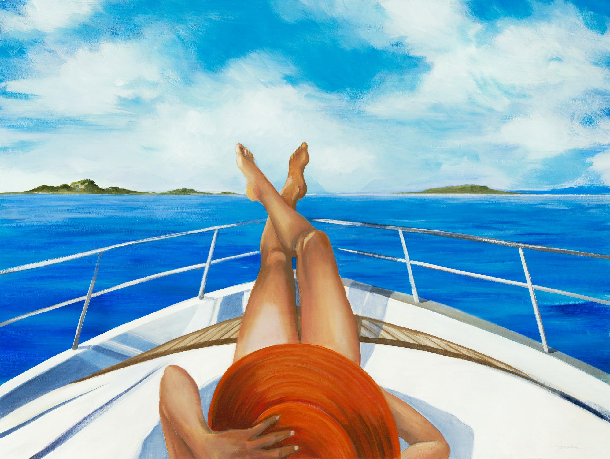 Off The Catalina Coast by Liz Jardine on GIANT ART - blues coastal boat