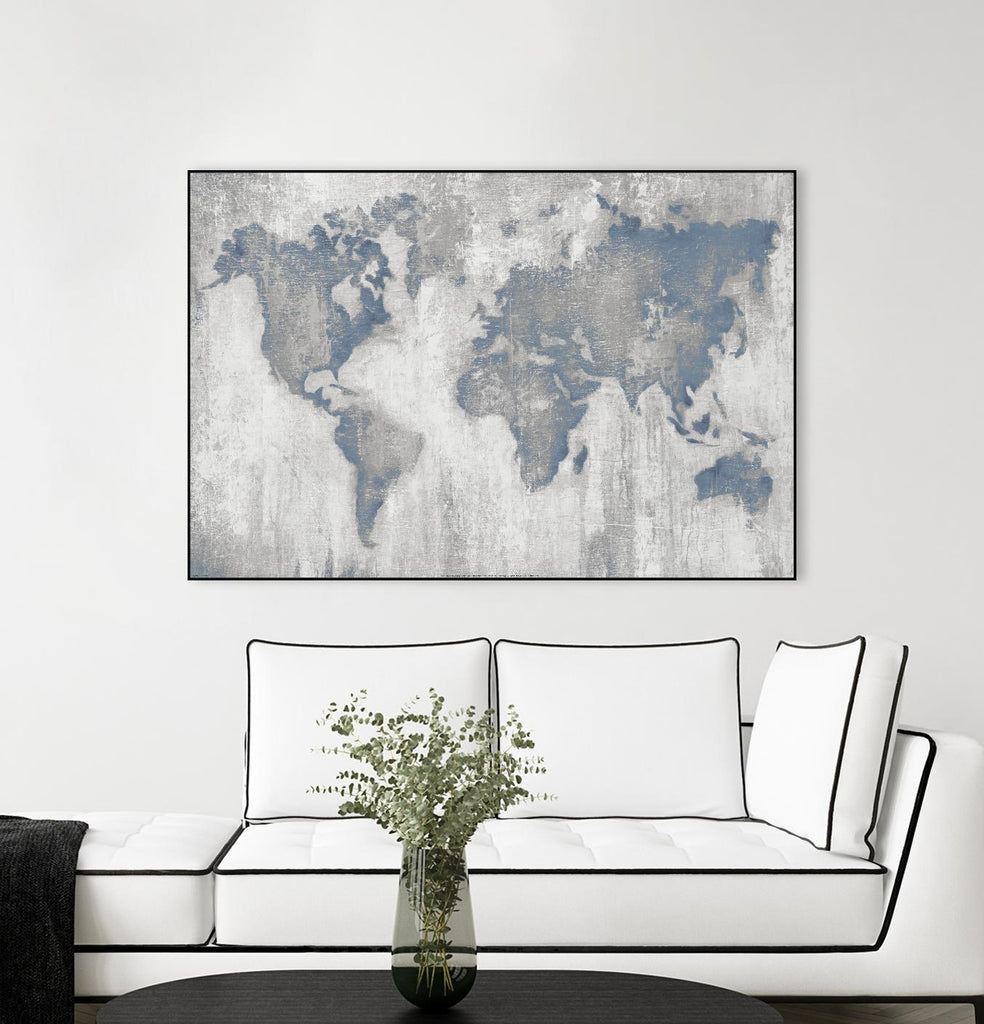 Map Of The World by Liz Jardine on GIANT ART - blue maps
