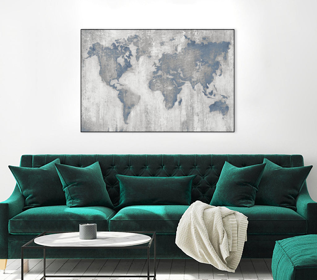 Map Of The World by Liz Jardine on GIANT ART - blue maps