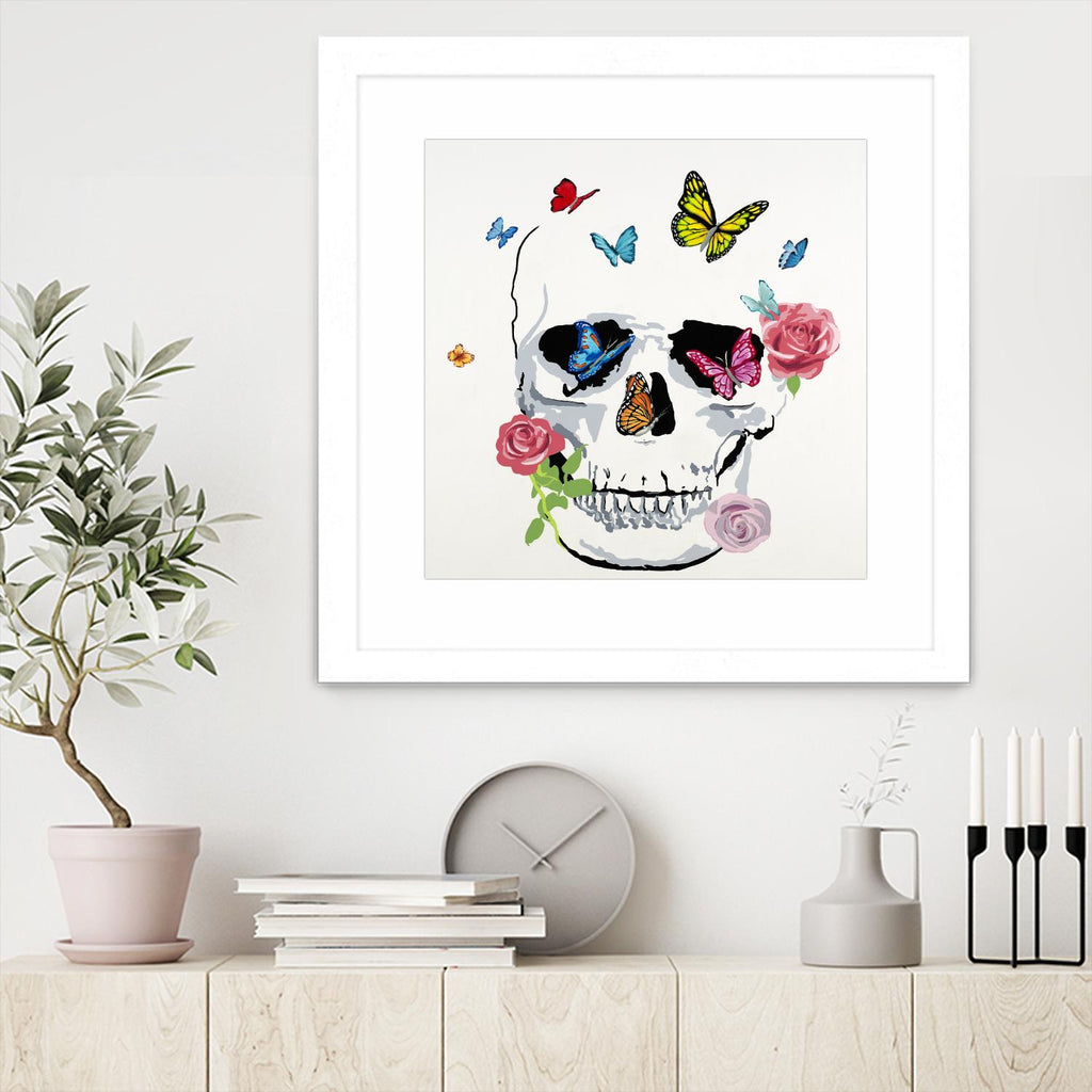 Butterfly Flower Skull by Randy Hibberd on GIANT ART - pink contemporary