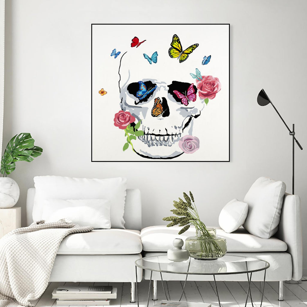 Crâne en forme de fleur de papillon par Randy Hibberd sur GIANT ART - rose contemporain