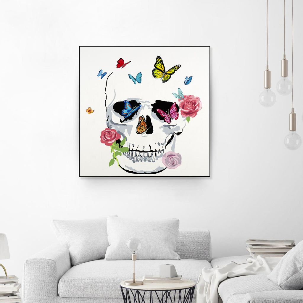 Crâne en forme de fleur de papillon par Randy Hibberd sur GIANT ART - rose contemporain