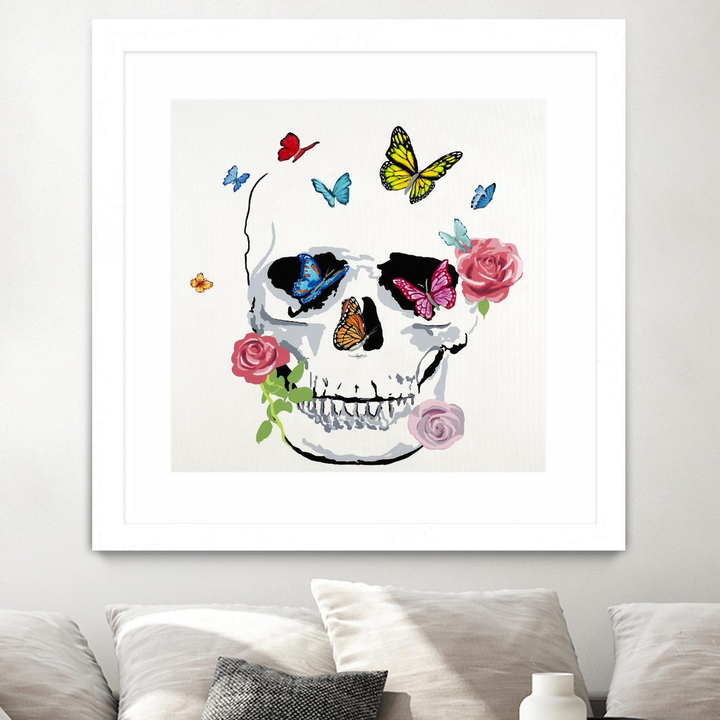 Butterfly Flower Skull by Randy Hibberd on GIANT ART - pink contemporary