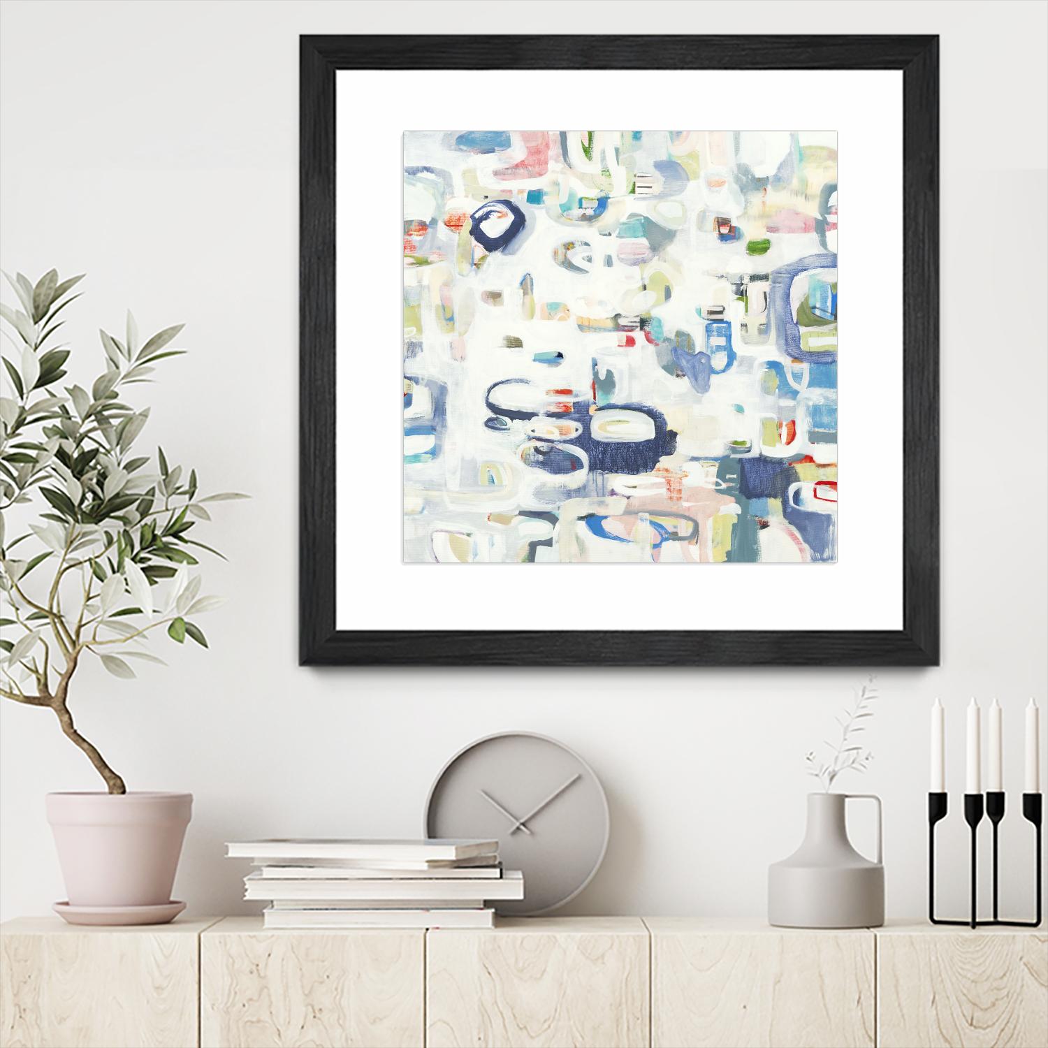 Retroactive by Lisa Ridgers on GIANT ART - whites & creams, blues abstract, geometric shapes