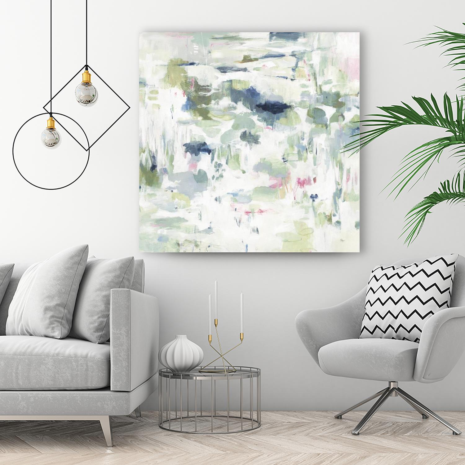 Abstract Reflections by Lisa Ridgers on GIANT ART - whites & creams, greens abstract