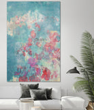 Embellished Teal Rose Garden I by Jennifer Goldberger on GIANT ART - blue abstract