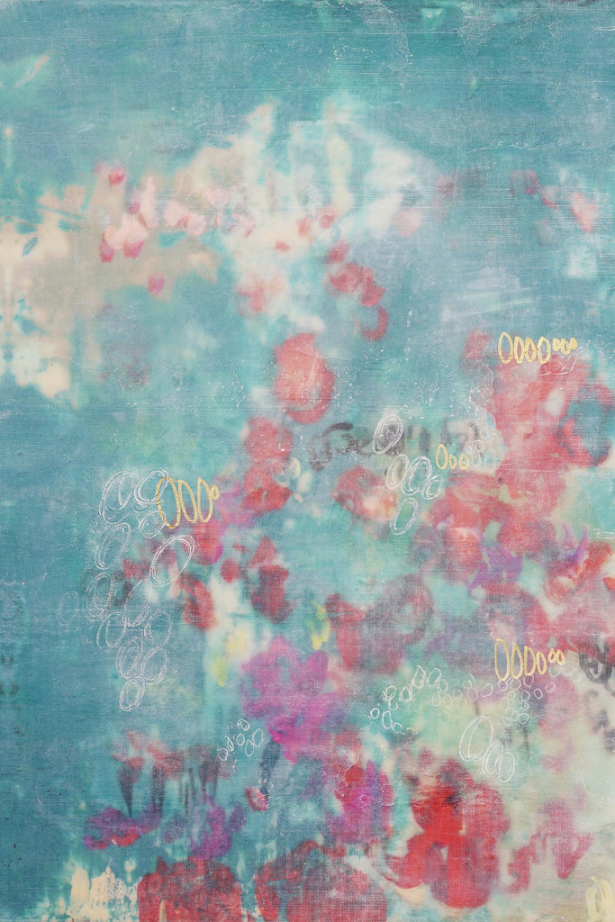 Embellished Teal Rose Garden I by Jennifer Goldberger on GIANT ART - blue abstract