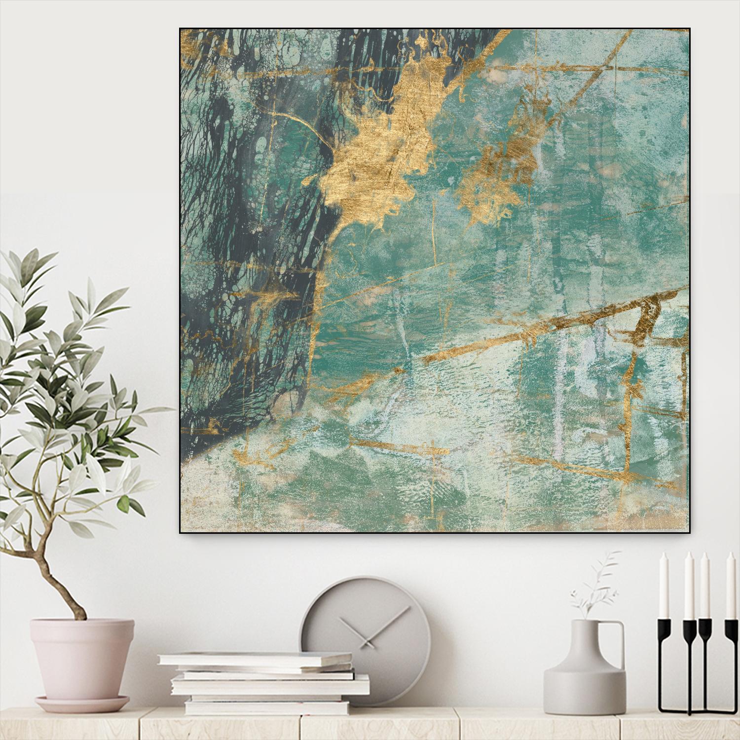 Teal Lace I by Jennifer Goldberger on GIANT ART - green abstract